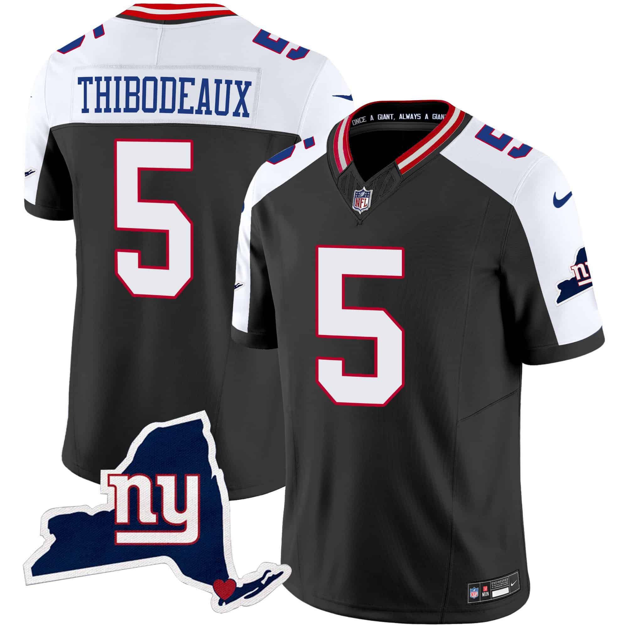 Men New York Giants #5 Thibodeaux Black 2024 Nike Map Patch Limited NFL Jersey